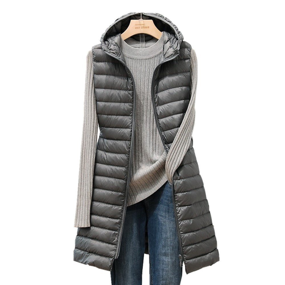 Lightweight Hooded Vest For Women Autumn Winter Midi Length - Nalani - UK Fashion Clothing and Decor