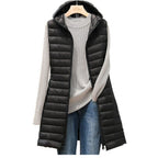 Lightweight Hooded Vest For Women Autumn Winter Midi Length - Nalani - UK Fashion Clothing and Decor