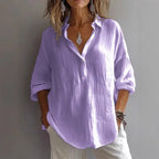 Linen Blend Button Up Tunic Shirt for Women Relaxed Fit Summer - Nalani - UK and AUS Fashion Clothing and Decor