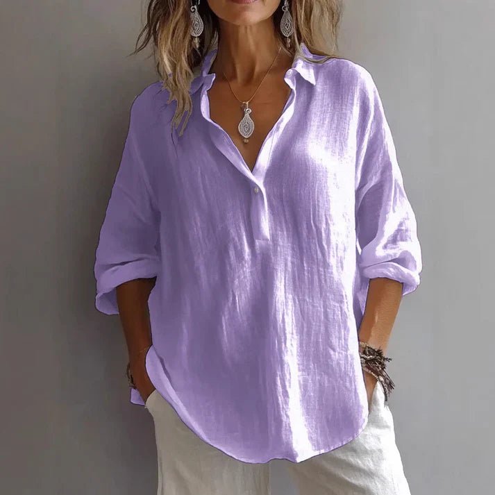 Linen Blend Button Up Tunic Shirt for Women Relaxed Fit Summer - Nalani - UK and AUS Fashion Clothing and Decor