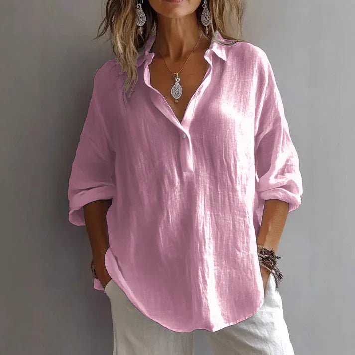 Linen Blend Button Up Tunic Shirt for Women Relaxed Fit Summer - Nalani - UK and AUS Fashion Clothing and Decor
