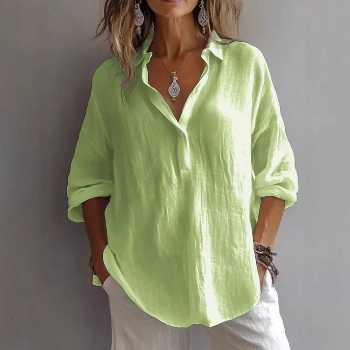 Linen Blend Button Up Tunic Shirt for Women Relaxed Fit Summer - Nalani - UK and AUS Fashion Clothing and Decor