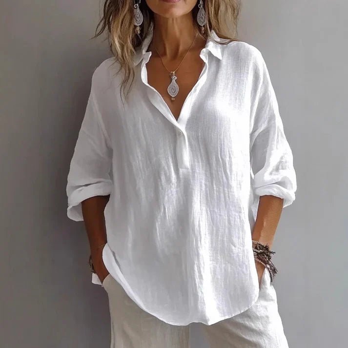 Linen Blend Button Up Tunic Shirt for Women Relaxed Fit Summer - Nalani - UK and AUS Fashion Clothing and Decor