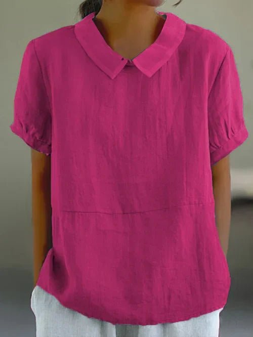 Linen Short Sleeve Blouse Peter Pan Collar For Women Regular Fit - Nalani - UK and AUS Fashion Clothing and Decor