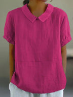 Linen Short Sleeve Blouse Peter Pan Collar For Women Regular Fit - Nalani - UK and AUS Fashion Clothing and Decor