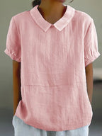 Linen Short Sleeve Blouse Peter Pan Collar For Women Regular Fit - Nalani - UK and AUS Fashion Clothing and Decor