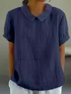 Linen Short Sleeve Blouse Peter Pan Collar For Women Regular Fit - Nalani - UK and AUS Fashion Clothing and Decor