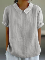 Linen Short Sleeve Blouse Peter Pan Collar For Women Regular Fit - Nalani - UK and AUS Fashion Clothing and Decor
