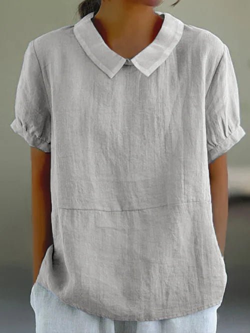 Linen Short Sleeve Blouse Peter Pan Collar For Women Regular Fit - Nalani - UK and AUS Fashion Clothing and Decor