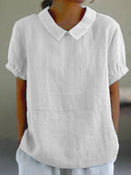 Linen Short Sleeve Blouse Peter Pan Collar For Women Regular Fit - Nalani - UK and AUS Fashion Clothing and Decor
