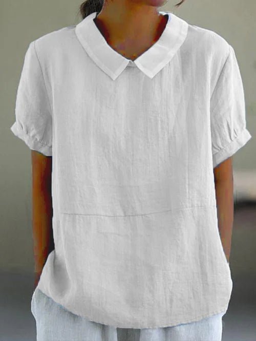 Linen Short Sleeve Blouse Peter Pan Collar For Women Regular Fit - Nalani - UK and AUS Fashion Clothing and Decor