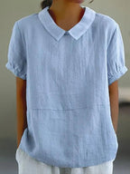 Linen Short Sleeve Blouse Peter Pan Collar For Women Regular Fit - Nalani - UK and AUS Fashion Clothing and Decor