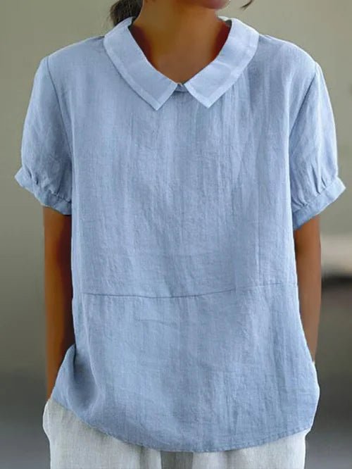 Linen Short Sleeve Blouse Peter Pan Collar For Women Regular Fit - Nalani - UK and AUS Fashion Clothing and Decor