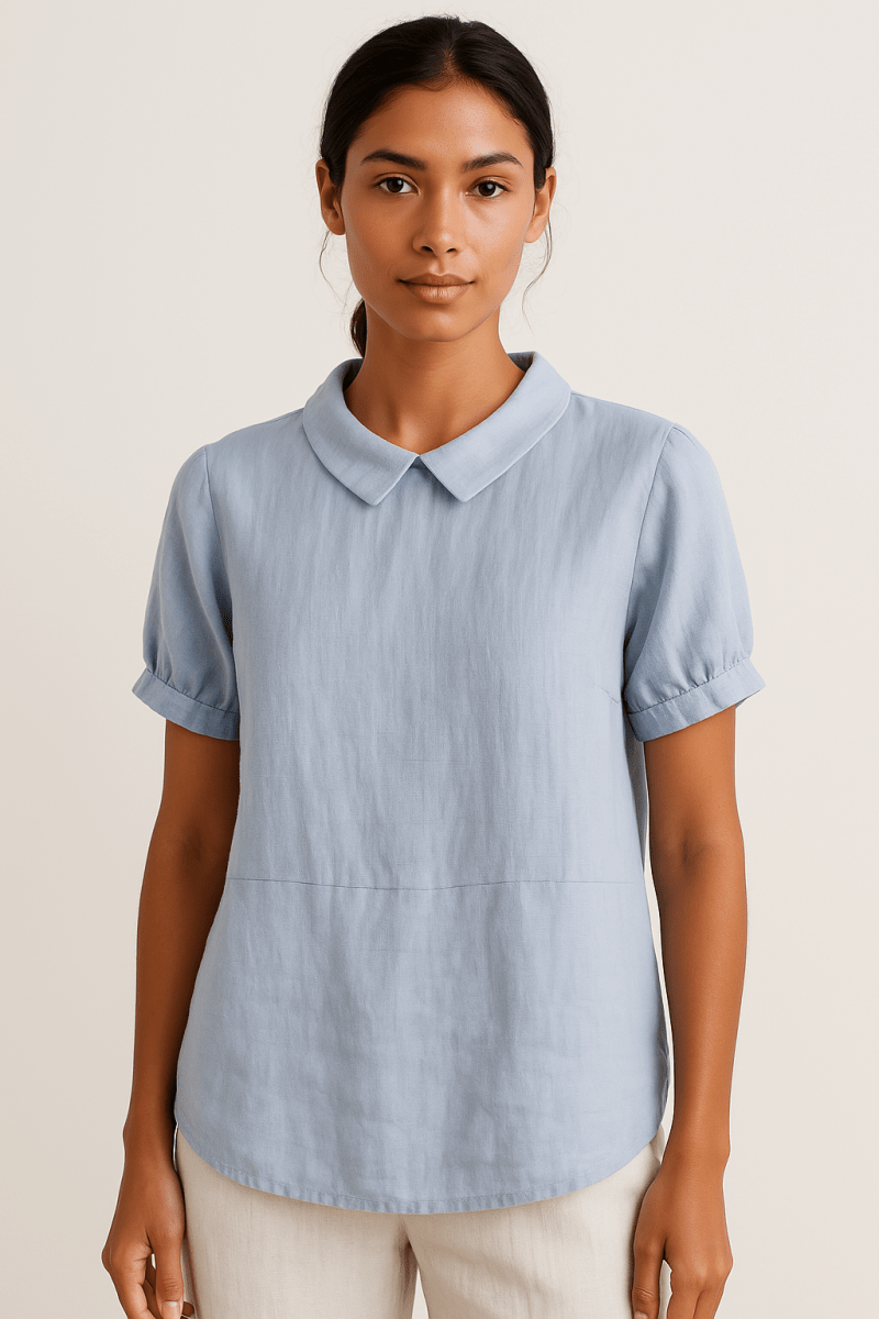 Linen Short Sleeve Blouse Peter Pan Collar For Women Regular Fit - Nalani - UK and AUS Fashion Clothing and Decor