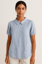 Linen Short Sleeve Blouse Peter Pan Collar For Women Regular Fit - Nalani - UK and AUS Fashion Clothing and Decor