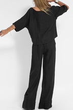Linen Texture Two - Piece Set With Wide - Leg Trousers Resort Wear - Nalani - UK and AUS Fashion Clothing and Decor