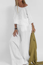 Linen Texture Two - Piece Set With Wide - Leg Trousers Resort Wear - Nalani - UK and AUS Fashion Clothing and Decor