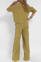Linen Texture Two - Piece Set With Wide - Leg Trousers Resort Wear - Nalani - UK and AUS Fashion Clothing and Decor