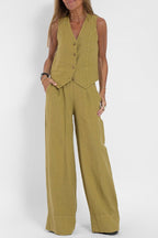 Linen Texture Vest And Wide Leg Trouser Co Ord Set For Summer - Nalani - UK and AUS Fashion Clothing and Decor