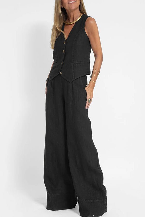 Linen Texture Vest And Wide Leg Trouser Co Ord Set For Summer - Nalani - UK and AUS Fashion Clothing and Decor