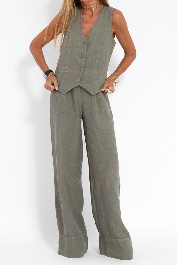 Linen Texture Vest And Wide Leg Trouser Co Ord Set For Summer - Nalani - UK and AUS Fashion Clothing and Decor