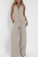 Linen Texture Vest And Wide Leg Trouser Co Ord Set For Summer - Nalani - UK and AUS Fashion Clothing and Decor