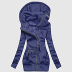 Long Asymmetric Zip Winter Jacket For Women With Cozy Oversized Hood - Nalani - UK Fashion Clothing and Decor