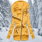 Long Asymmetric Zip Winter Jacket For Women With Cozy Oversized Hood - Nalani - UK Fashion Clothing and Decor