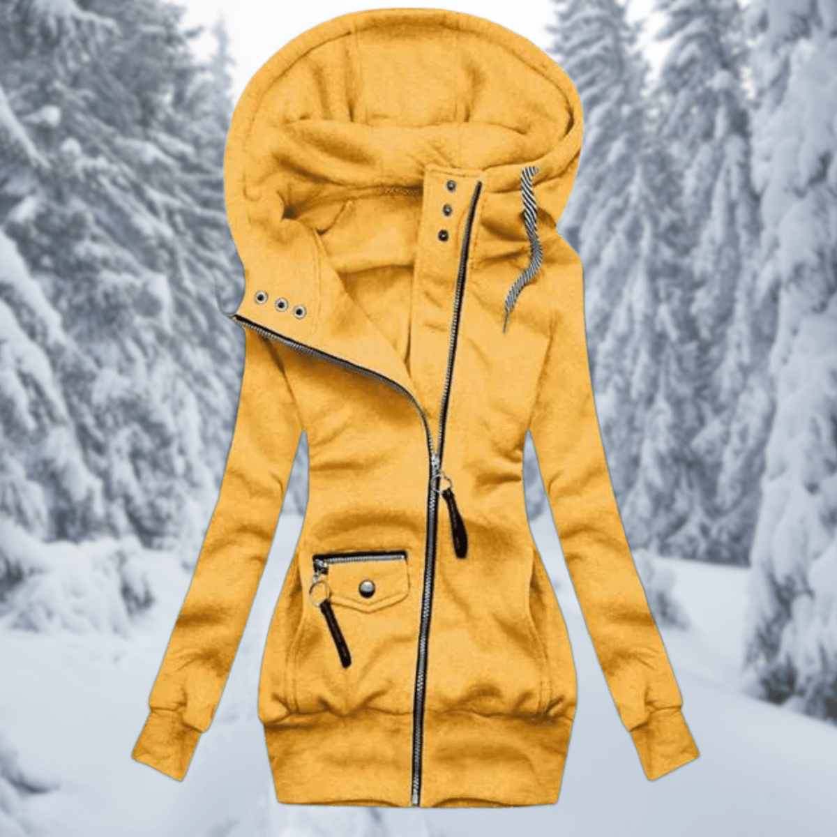 Long Asymmetric Zip Winter Jacket For Women With Cozy Oversized Hood - Nalani - UK Fashion Clothing and Decor