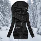 Long Asymmetric Zip Winter Jacket For Women With Cozy Oversized Hood - Nalani - UK Fashion Clothing and Decor