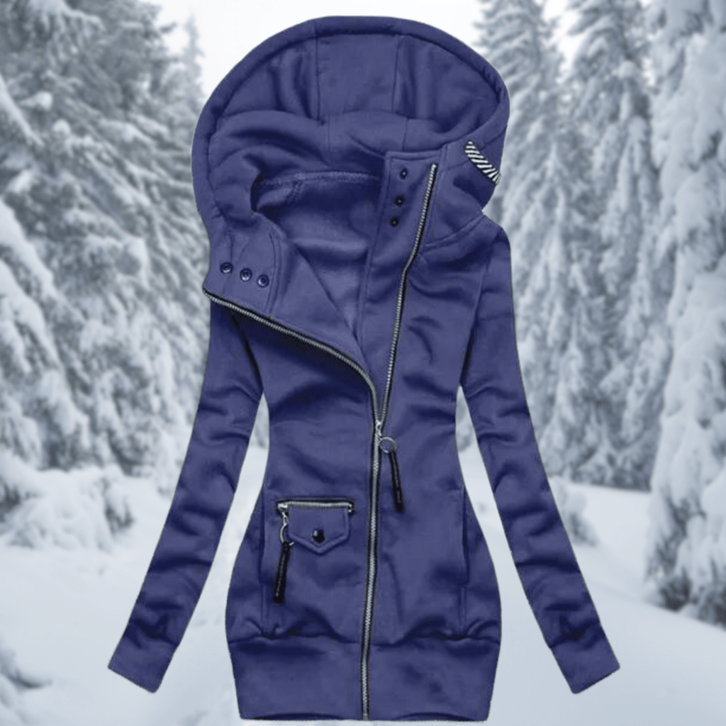 Long Asymmetric Zip Winter Jacket For Women With Cozy Oversized Hood - Nalani - UK Fashion Clothing and Decor