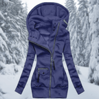 Long Asymmetric Zip Winter Jacket For Women With Cozy Oversized Hood - Nalani - UK Fashion Clothing and Decor