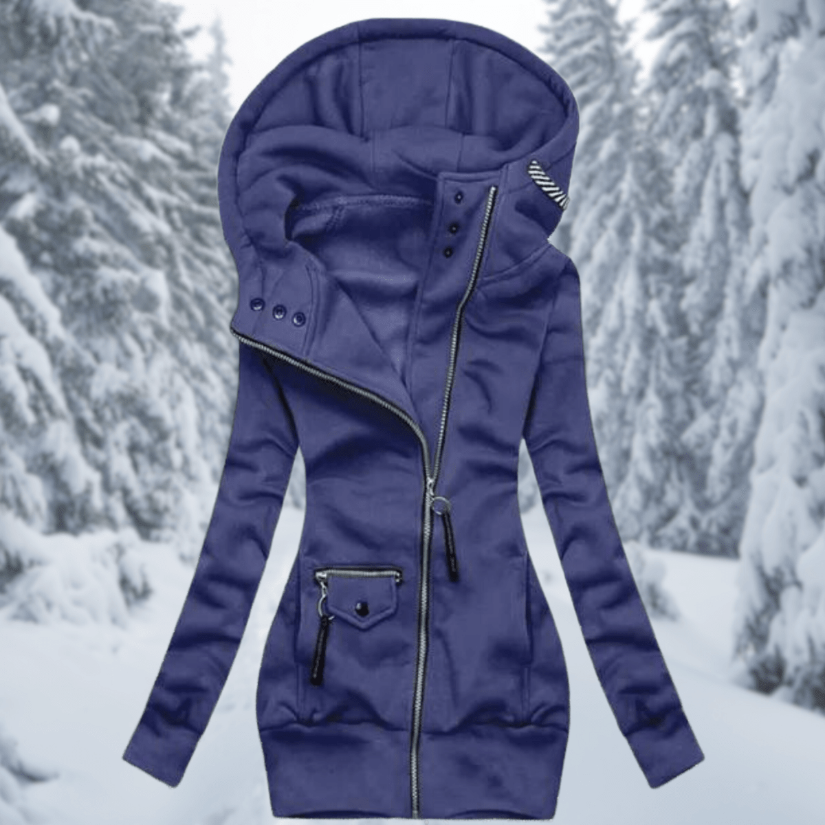 Long Asymmetric Zip Winter Jacket For Women With Cozy Oversized Hood - Nalani - UK Fashion Clothing and Decor