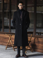 Long Warm Black Trench Coat For Men Wool Blend Winter Ready - Nalani - UK Fashion Clothing and Decor