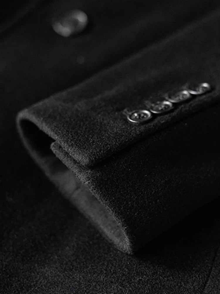 Long Warm Black Trench Coat For Men Wool Blend Winter Ready - Nalani - UK Fashion Clothing and Decor