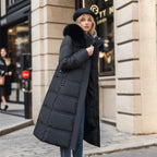 Long Winter Coat For Women With Fur Collar And Belt - Nalani - UK Fashion Clothing and Decor