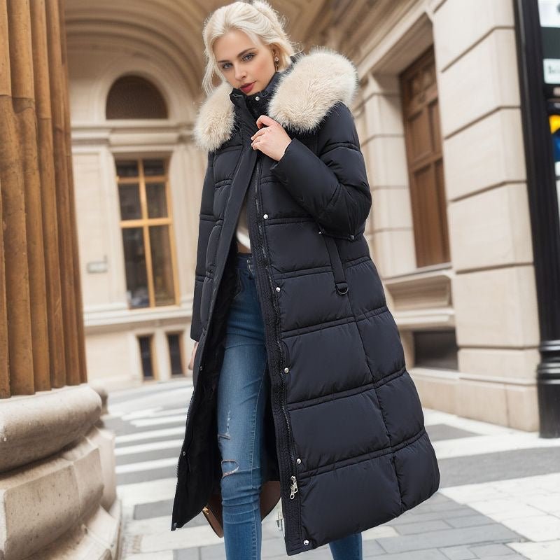 Long Winter Coat For Women With Fur Collar And Belt - Nalani - UK Fashion Clothing and Decor