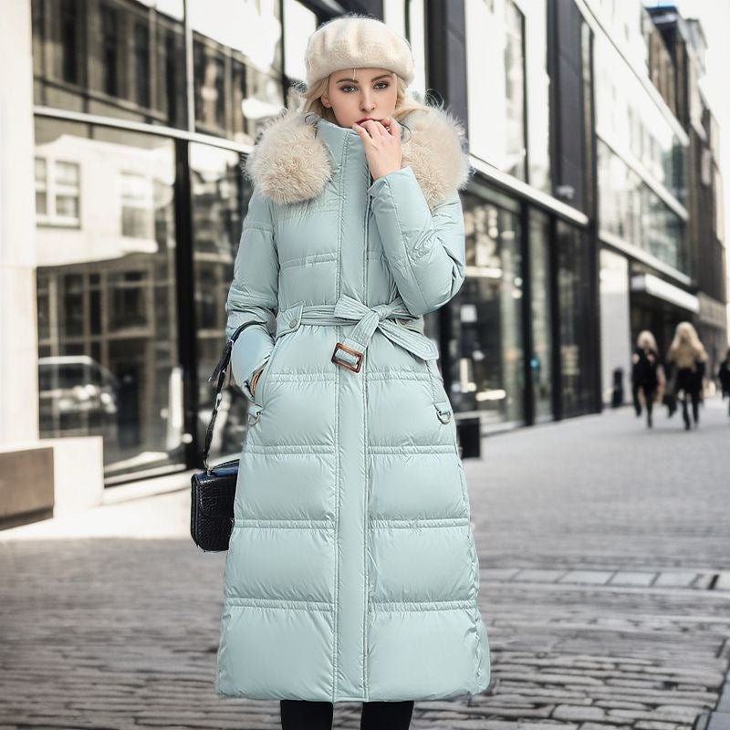 Long Winter Coat For Women With Fur Collar And Belt - Nalani - UK Fashion Clothing and Decor