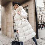 Long Winter Coat For Women With Fur Collar And Belt - Nalani - UK Fashion Clothing and Decor