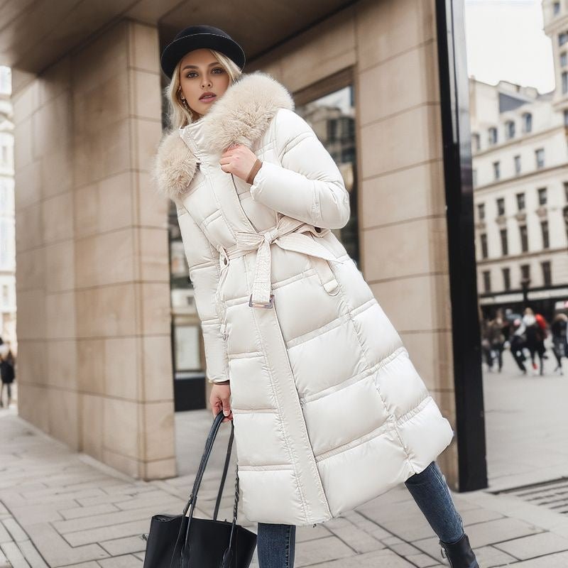 Long Winter Coat For Women With Fur Collar And Belt - Nalani - UK Fashion Clothing and Decor