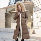 Long Winter Coat For Women With Fur Collar And Belt - Nalani - UK Fashion Clothing and Decor