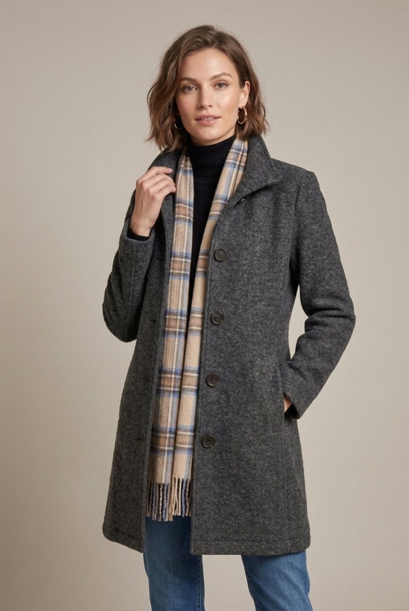 Luna | Women's Long Sleeve Notch Collar Button-Front Mid-Length Wool Blend Coat - Nalani - Fashion Clothing and Decor