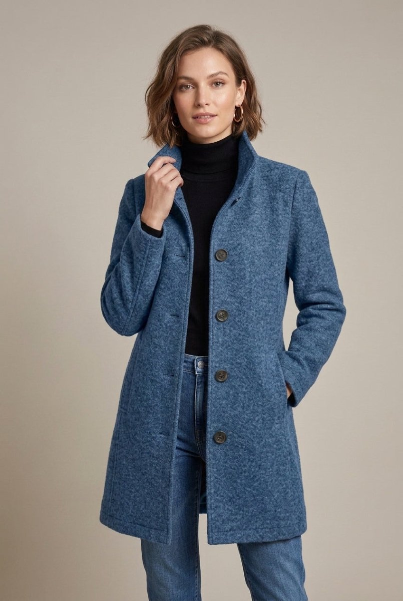 Luna | Women's Long Sleeve Notch Collar Button-Front Mid-Length Wool Blend Coat - Nalani - Fashion Clothing and Decor