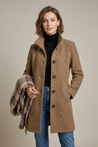 Luna | Women's Long Sleeve Notch Collar Button-Front Mid-Length Wool Blend Coat - Nalani - Fashion Clothing and Decor