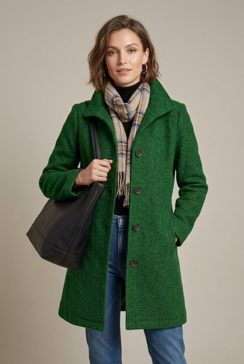 Luna | Women's Long Sleeve Notch Collar Button-Front Mid-Length Wool Blend Coat - Nalani - Fashion Clothing and Decor
