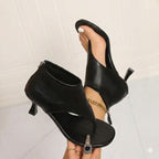 Lunari Sculpted Heel Thong Sandals | Angular V - Cut Panels, Open - Toe - Nalani - Fashion Clothing and Decor