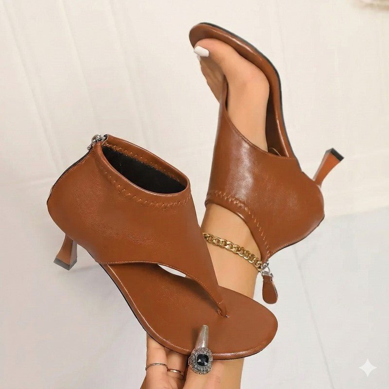 Lunari Sculpted Heel Thong Sandals | Angular V - Cut Panels, Open - Toe - Nalani - Fashion Clothing and Decor