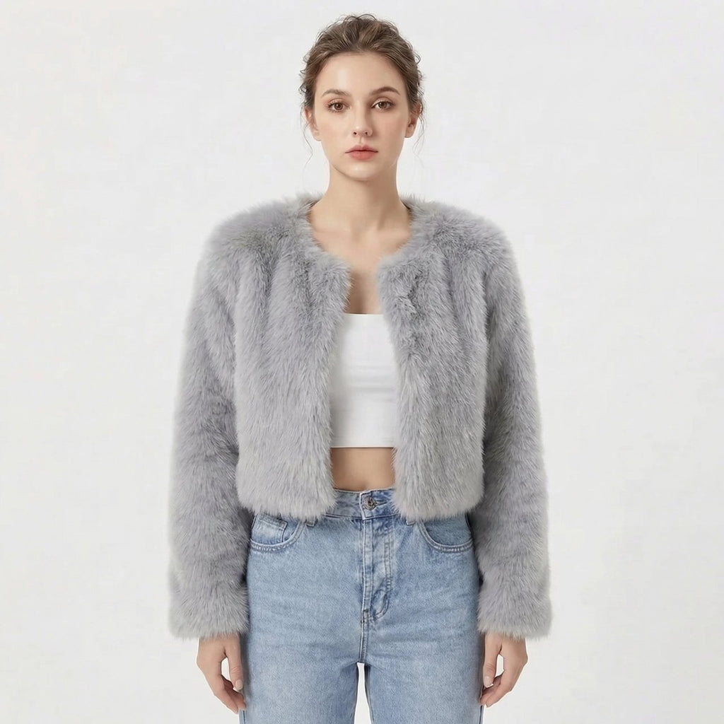 Luxe Faux Fur Jacket for Women – Fluffy Faux Fur Coat, Cropped Winter Jacket, 7 Colours, S–2XL – Camille Laurent - Nalani - Fashion Clothing and Decor