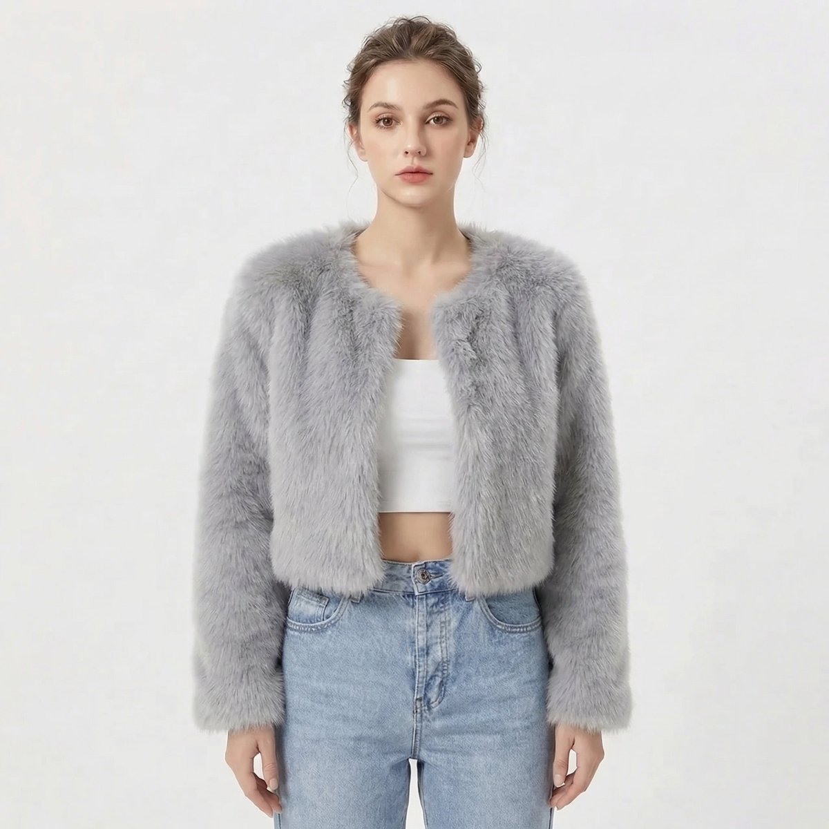 Luxe Faux Fur Jacket for Women – Fluffy Faux Fur Coat, Cropped Winter Jacket, 7 Colours, S–2XL – Camille Laurent - Nalani - Fashion Clothing and Decor