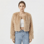 Luxe Faux Fur Jacket for Women – Fluffy Faux Fur Coat, Cropped Winter Jacket, 7 Colours, S–2XL – Camille Laurent - Nalani - Fashion Clothing and Decor
